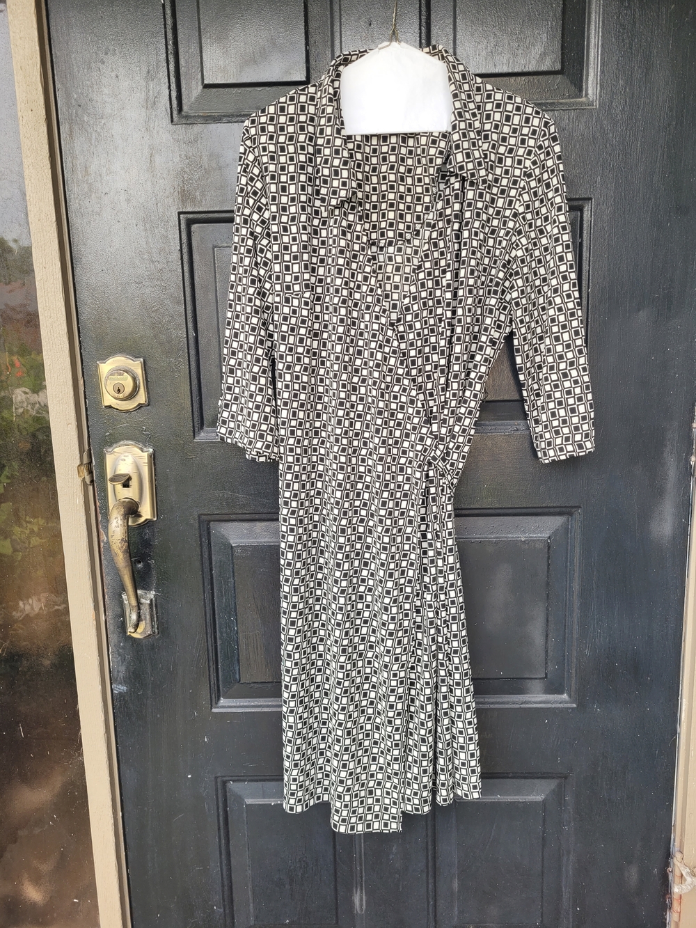 Classic Black & White Geometric Wrap Dress